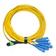 MTP/MPO fiber breakout cable is comprised of one MTP/MPO connector on one end and 12 simplex or 6 duplex fiber connectors on the other end.